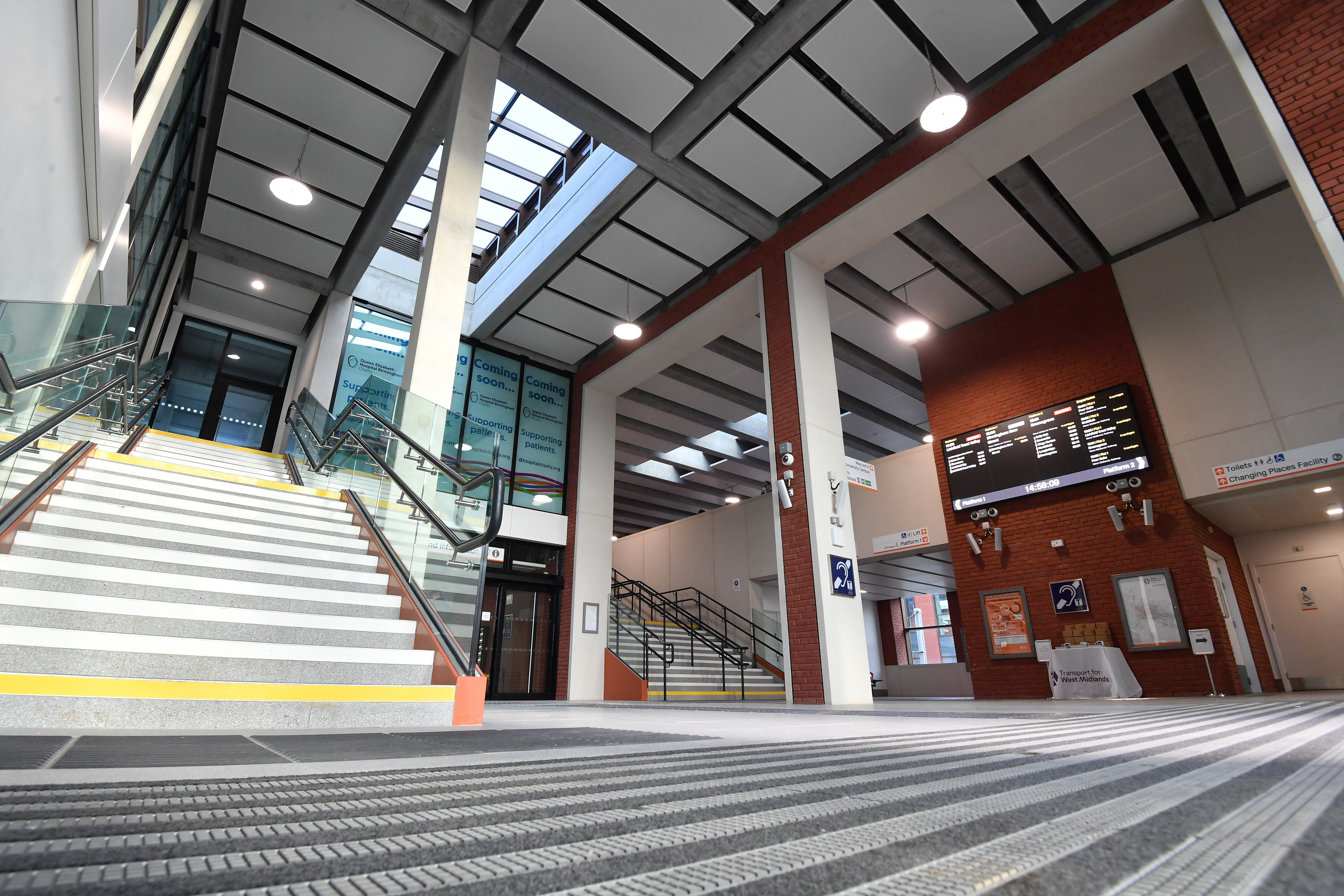 View inside station with staircase, open concourse