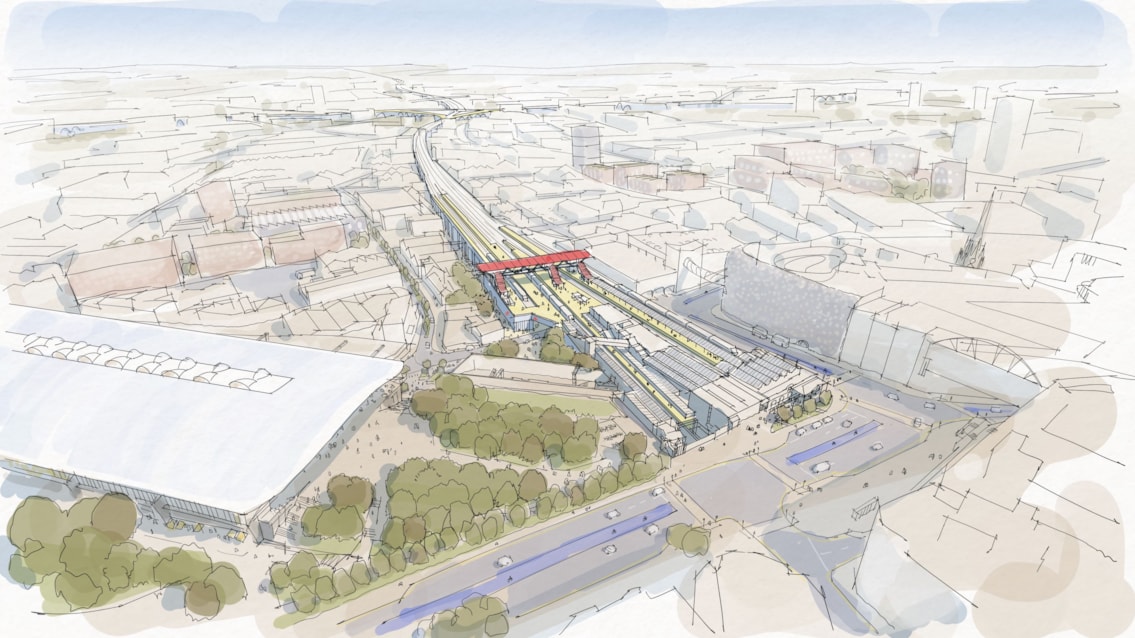 Sketch diagram showing Moor Street  Station from above