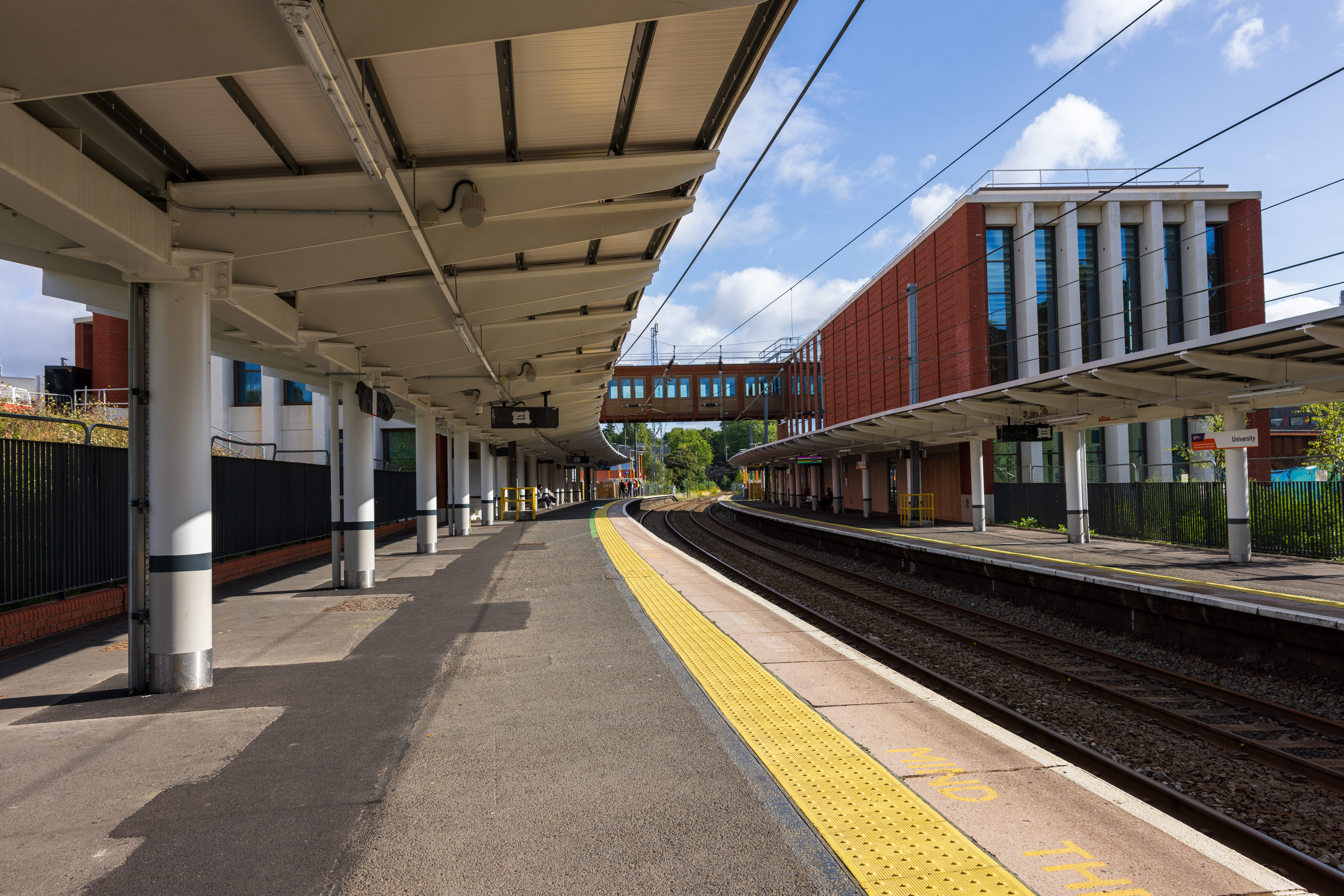 view of railway station building from the platform